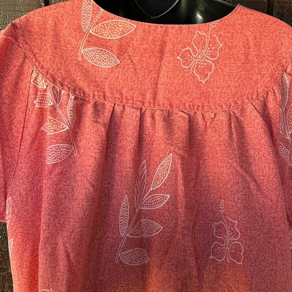 Vintage Hawaiian Tropical Coral Pink Cotton Short Sleeve Midi Muumuu Housedress - Picture 7 of 11